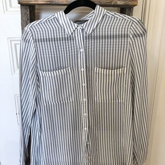SMART SET Blue & White Striped Button Down Blouse - Picture 1 of 9